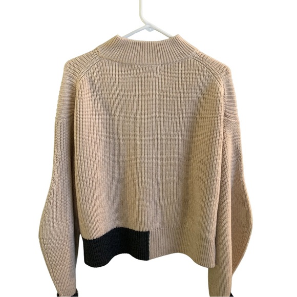 French Connection Ribbed Colorblock Pullover Sweater Tan Cream Large Chunky - Picture 6 of 11